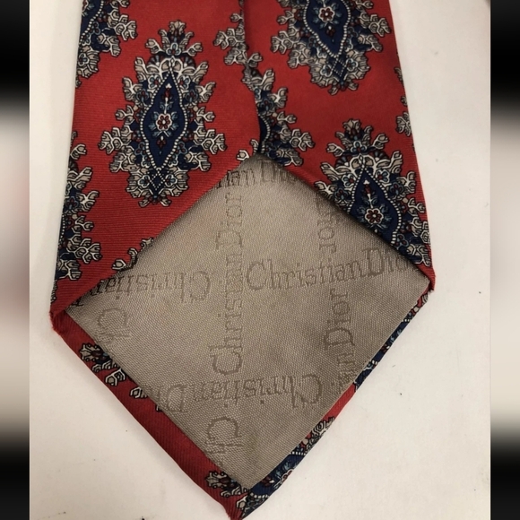 Dior Elegant Red and Blue Patterned Tie - Picture 3 of 6